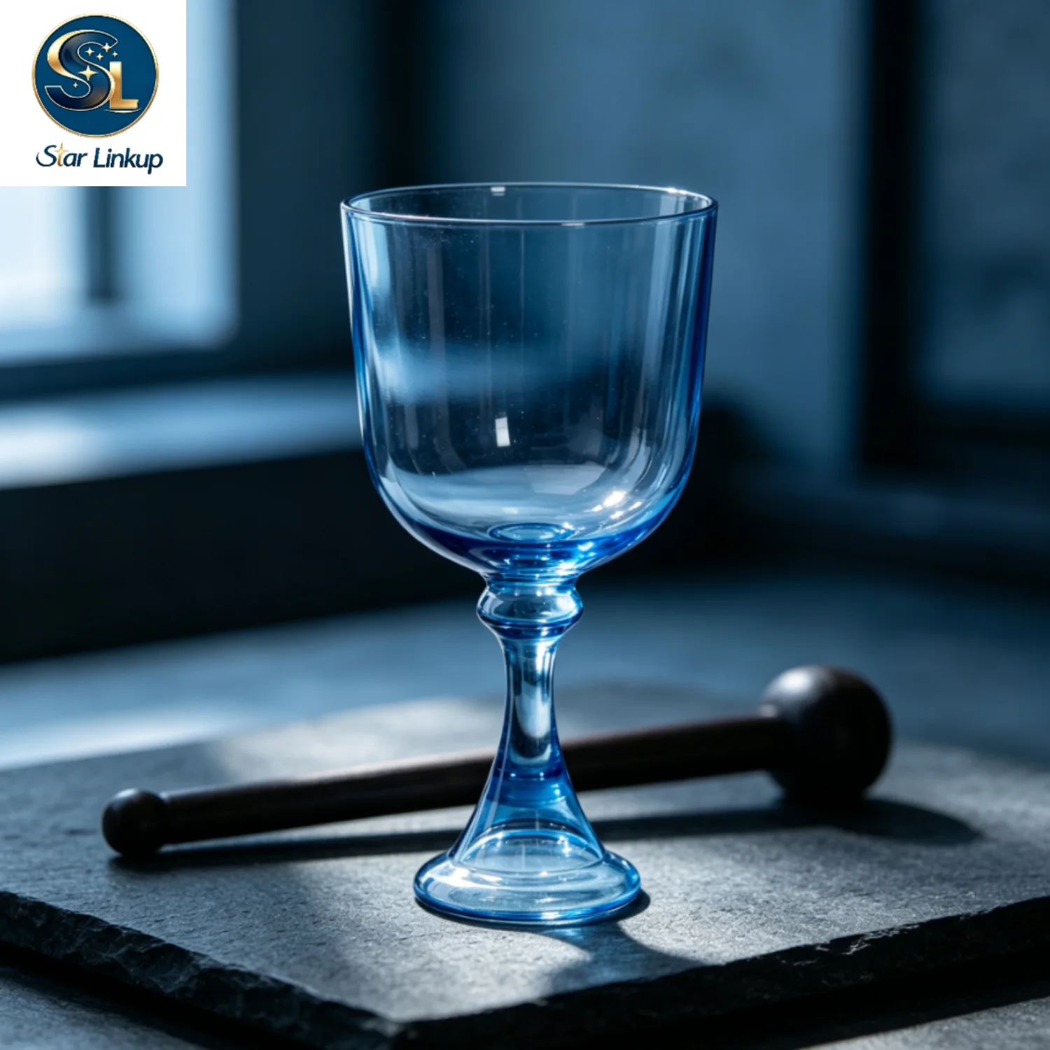 STAR LINKUP 7‑8.5 Inch Transparent Blue Quartz Crystal Chalice Singing Bowl 432Hz/440Hz Note Sound Healing Chakra Balancing Yoga Meditation Sound Bath Percussion Instrument With Mallet