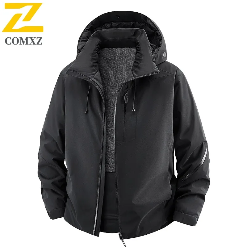 

COMXZ winter Parka Men Multi-pocket Thickened Fleece-lined Cold-proof Padded Jacket Outdoor Camping Removable Cap Warm Coat 2025