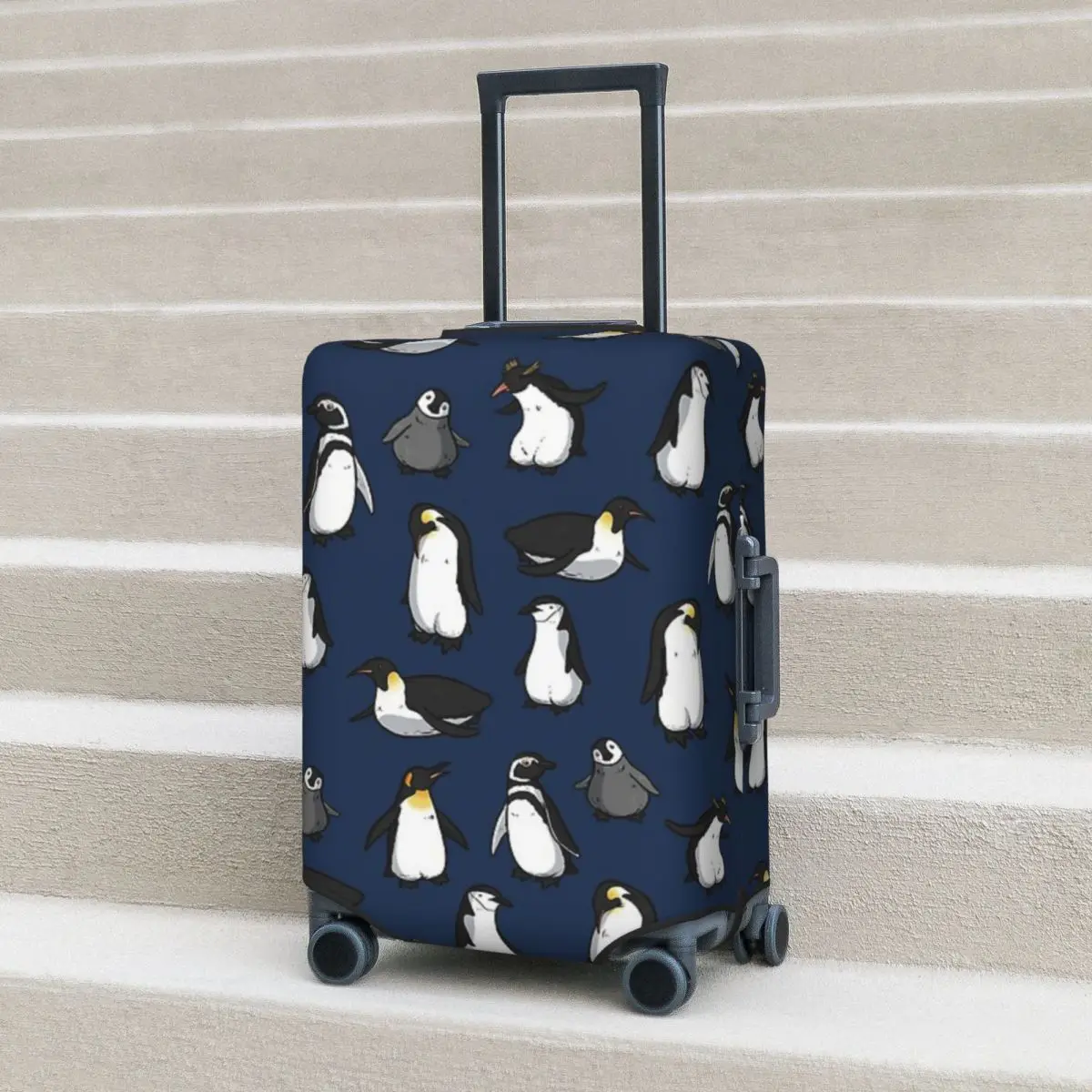 

Cute Penguin Pattern (Dark Blue Variant) Suitcase Cover Protection Elastic Trip Luggage Protector Covers for 18-32 Inch