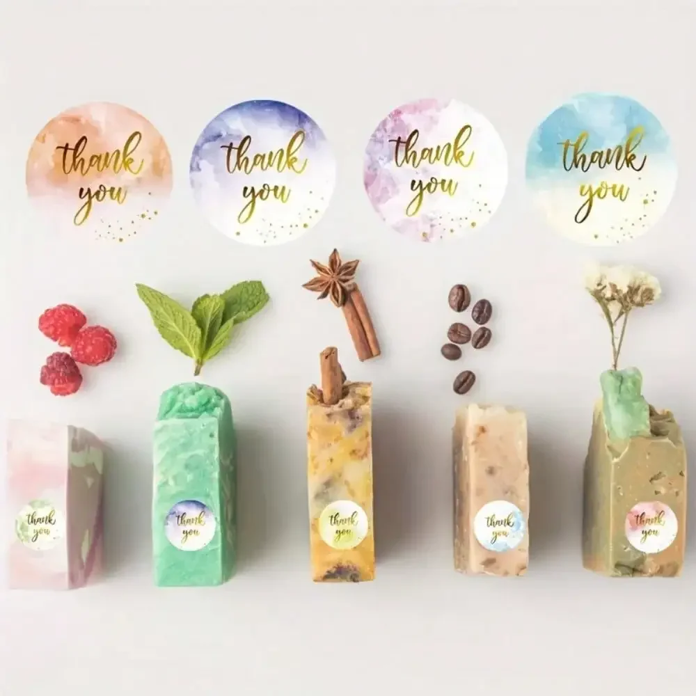 500 ملصق شكر دائري ملون، تصميم مخطوط ذهبي مقاس 1 بوصة، خلفية وردية - لفة ملصقات ورقية، مناسبة للهدايا، Cr #5