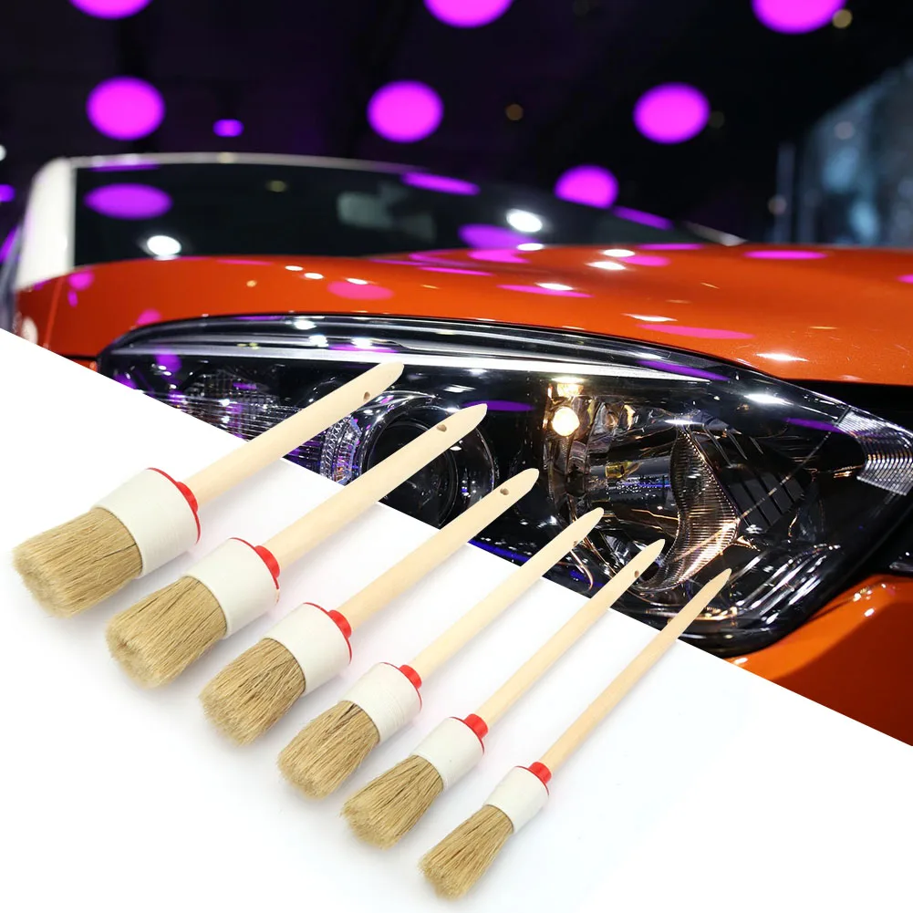 ZK20 6-teiliges Auto-Detaillierungspinsel-Set mit Holzgriff, runde Wachspinsel für Ölgemälde