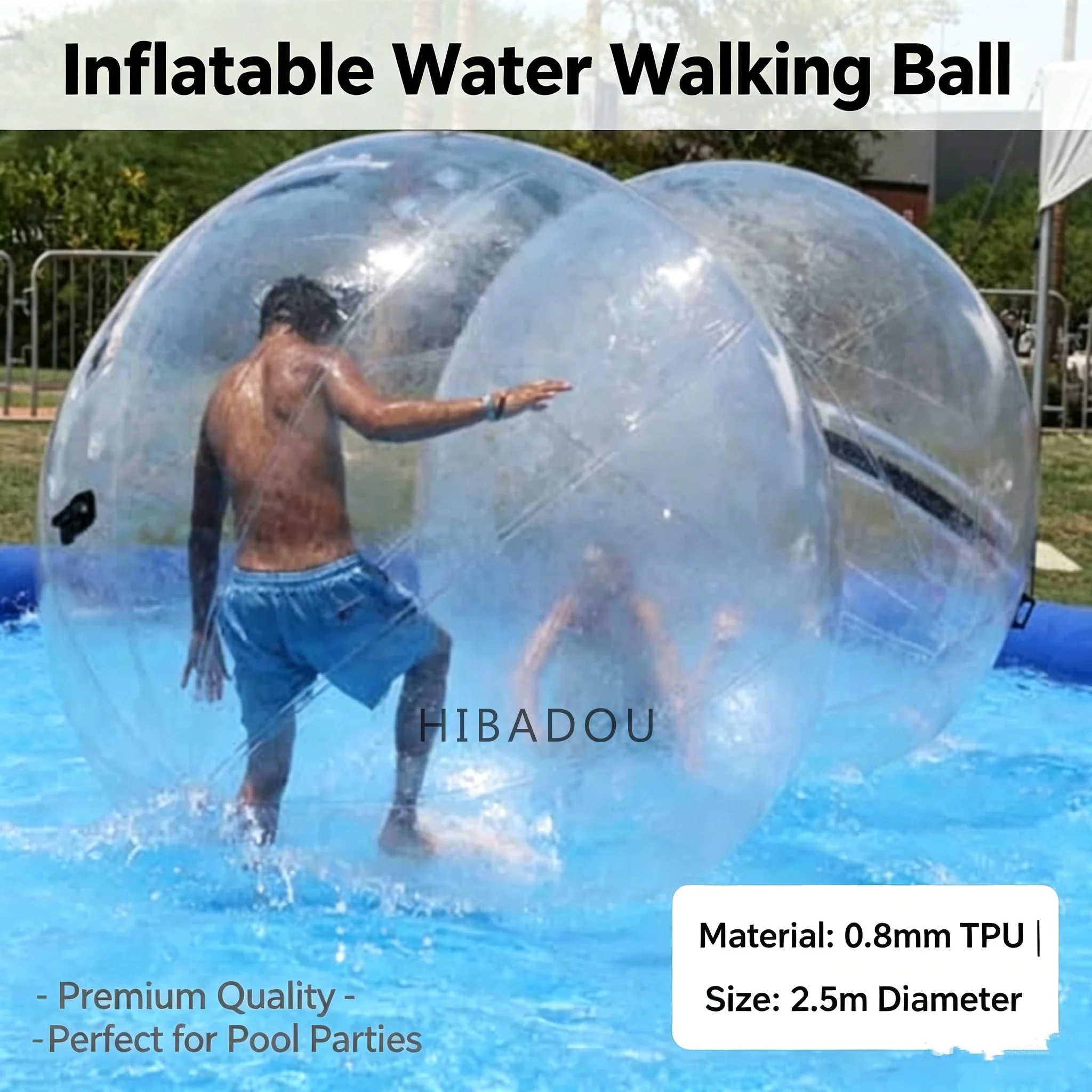 

Transparent 2m TPU Inflatable Water Walking Ball Human Hamster Ball, Colorful Inflatable Water Bubble Ball for Pool Lake Beach