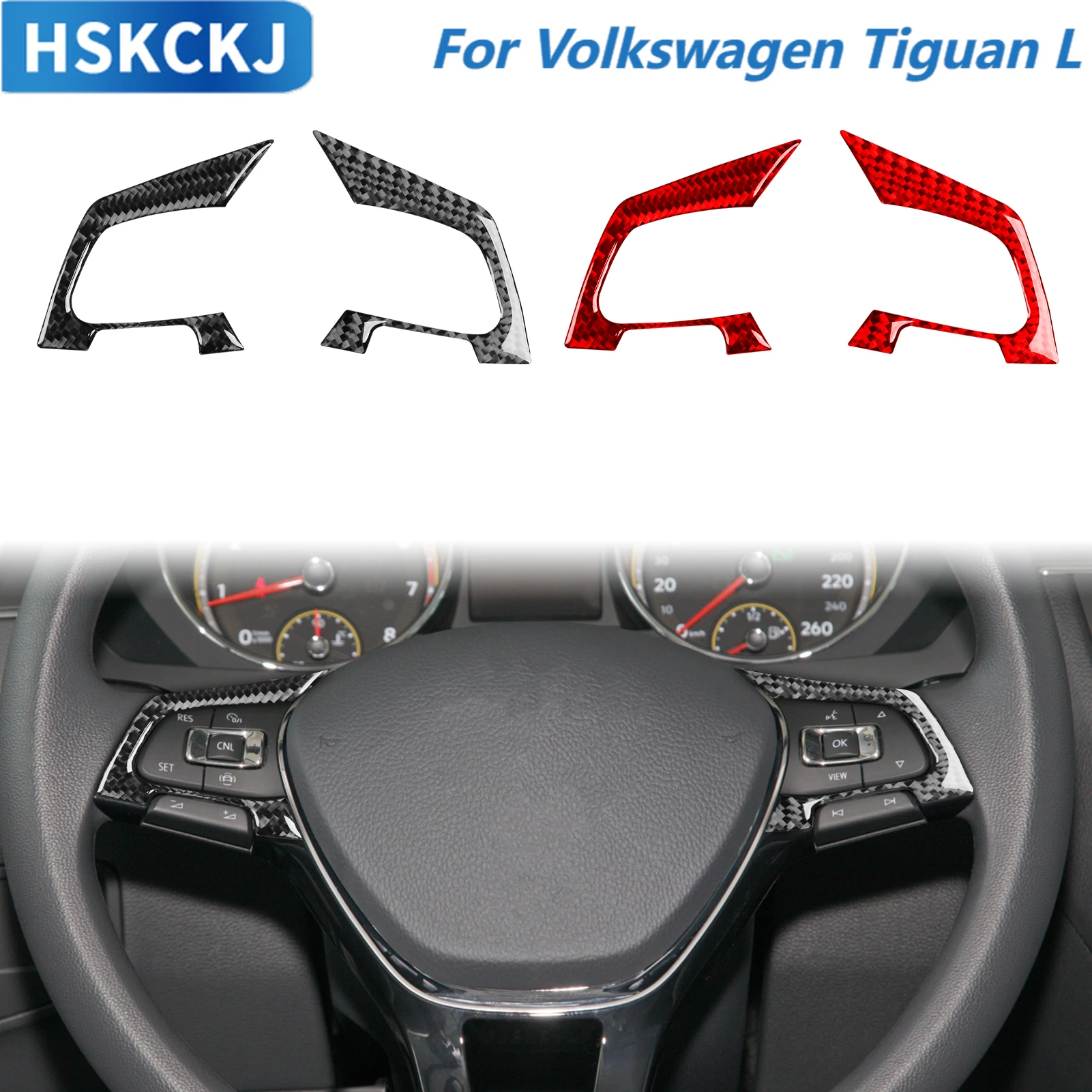 

For Volkswagen Tiguan L 2019—2021 Car Accessories Carbon Fiber Steering Wheel Button Panel Frame Cover Trim Sticker Modification