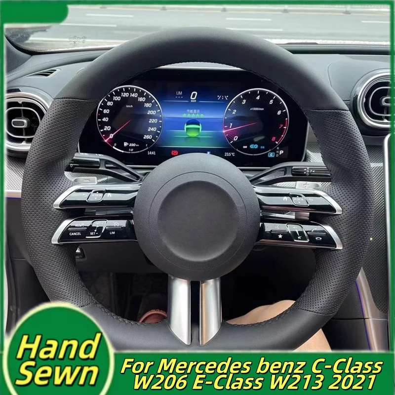 

Car Steering Wheel Cover Hand-Sewn Microfiber Leather For Mercedes Benz C-Class W206 E-Class W213 2021 Car Interior Accessories