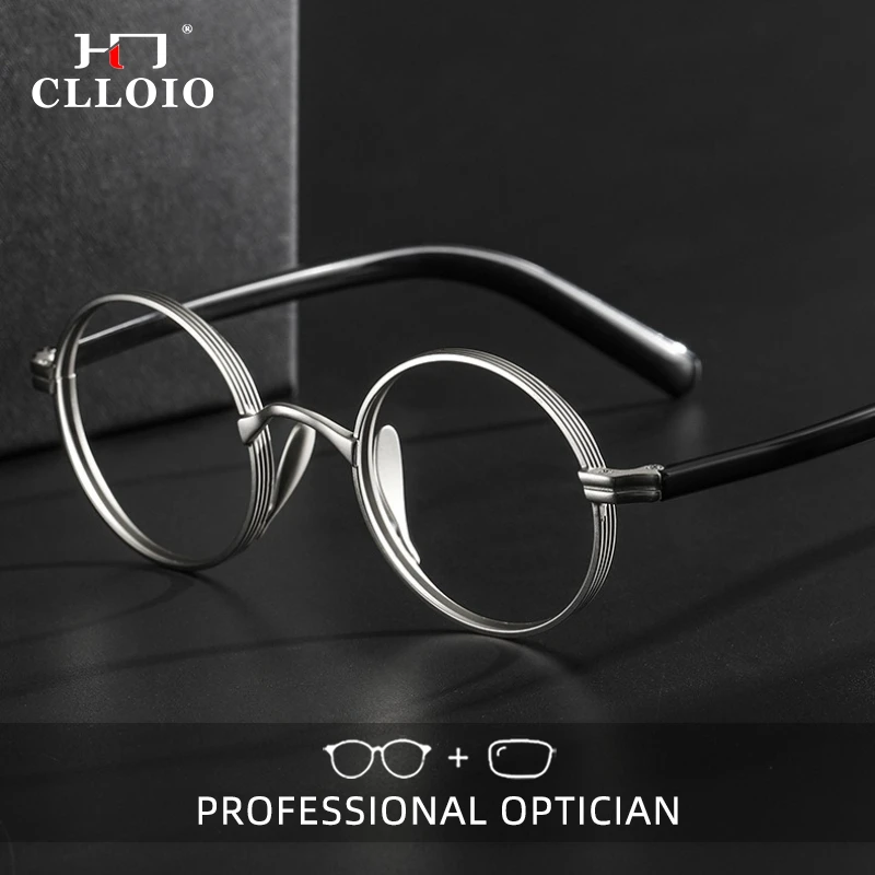 CLLOIO Retro Comfortable Durable Reading Glasses Blue Light Blocking Alloy Round Myopia Glasses Progressive Prescription Eyewear