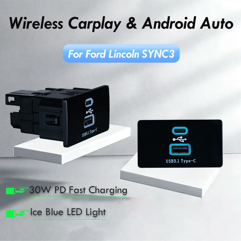 

Wireless Carplay Android Auto for Ford & Lincoln SYNC3 USB HUB Type-C Multimedia Interface Module ML3T-14F014-AC HC3Z-19A387-D