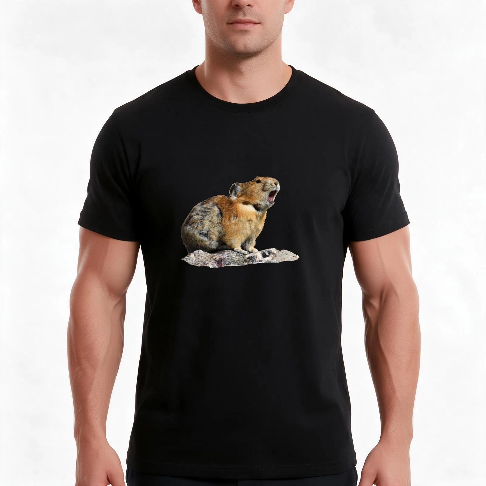 Pika Howling T-Shirt, Summer Casual Cotton Tee, Oversized Streetwear Tops, Vintage Graphic Print, Loose Fit Short Sleeve