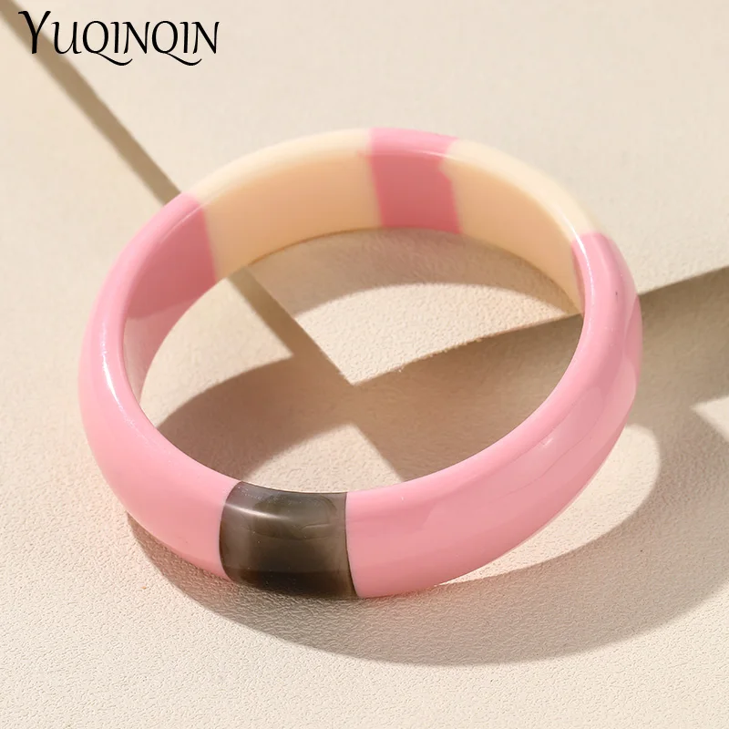 Trendy Vintage Colorful Resin Bangles For Women Geometric Round Bracelets Charm Retro Simple Female Travel Fashion Jewelry New