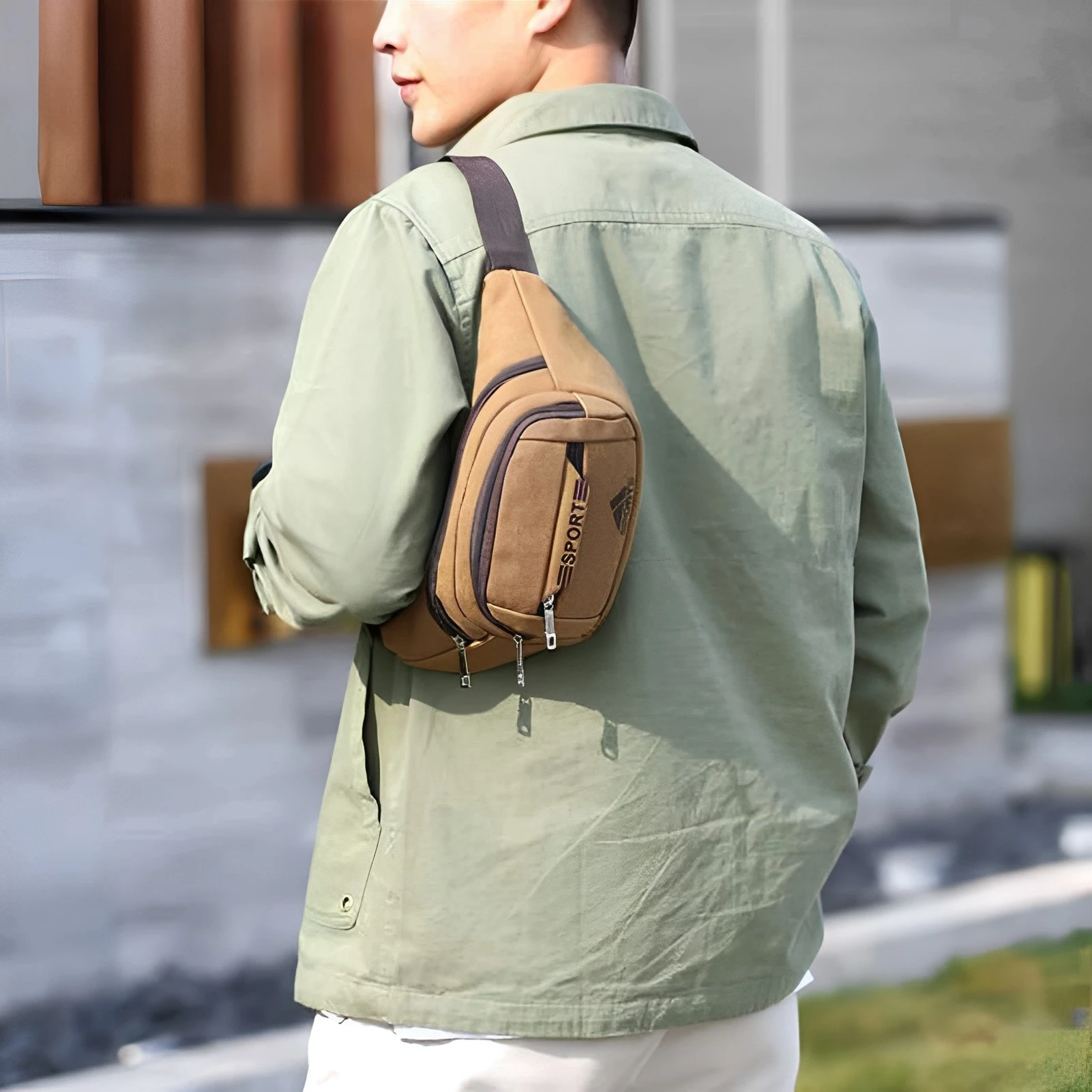 حقيبة صدر للرجال متعددة الوظائف مع حزام قابل للتعديل وحقيبة خصر خارجية للتسوق والتخييم والمشي