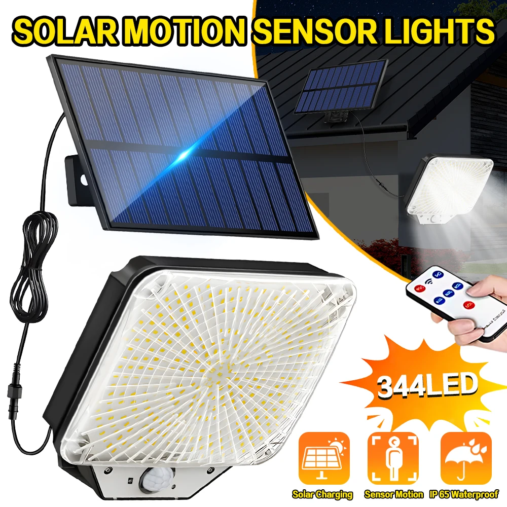 

344 светодиодные солнечные фонари с 3 режимами датчика движения, уличный светодиодный настенный светильник, водонепроницаемые разделенные настенные светильники безопасности, солнечная батарея для двора