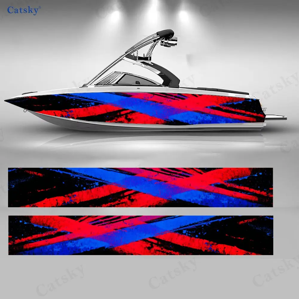 

Abstract Color Stripe Boat Stickers, PVC Waterproof Durable Vinyl Wrap Decals for Fishing Boats, Durable and Stylish Design