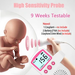 3MHz Ultrasound Baby Heart Rate Detector Pregnant Ultrasonic Baby Heartbeat Monitor Fetal Monitor Doppler Stethoscope For Pregna