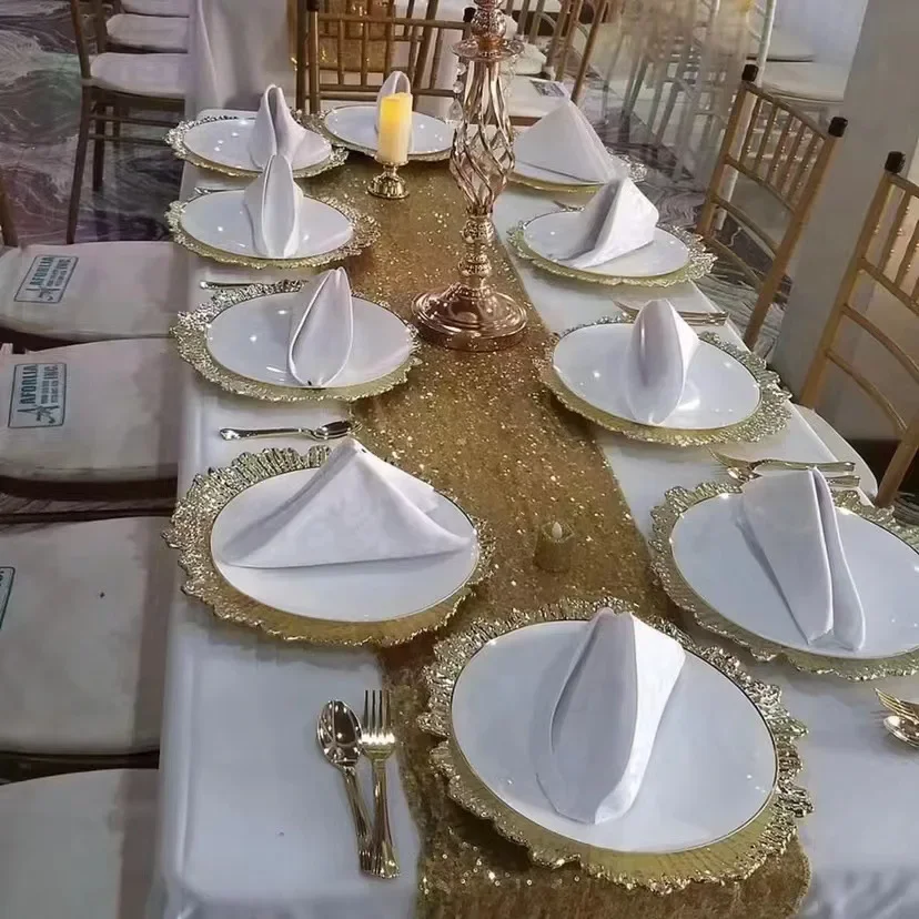 50pcs 100 Pcs Gold Charger Plates Reef Plate Chargers for Dinner Plates, Plastic Decorative Plates for Table Setting