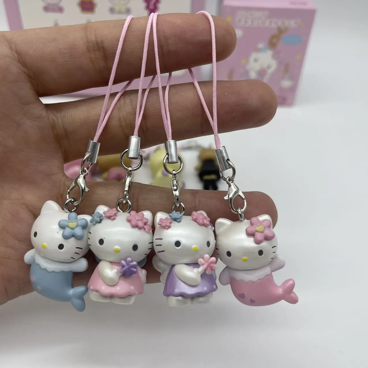 In-Stock Mermaid Phone Chain Decorations Kt Cat Fantasy Series Black Leather Long Leg Pendant Keychain Mini Doll Birthday Gift