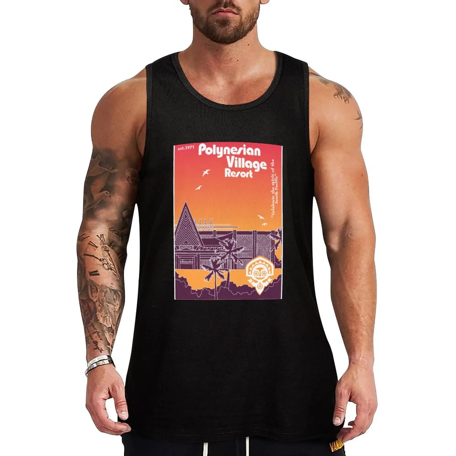 

Polynesian Resort (Sunset) Tank Top Everyday Basic Tank Top Comfort Cotton Undershirt