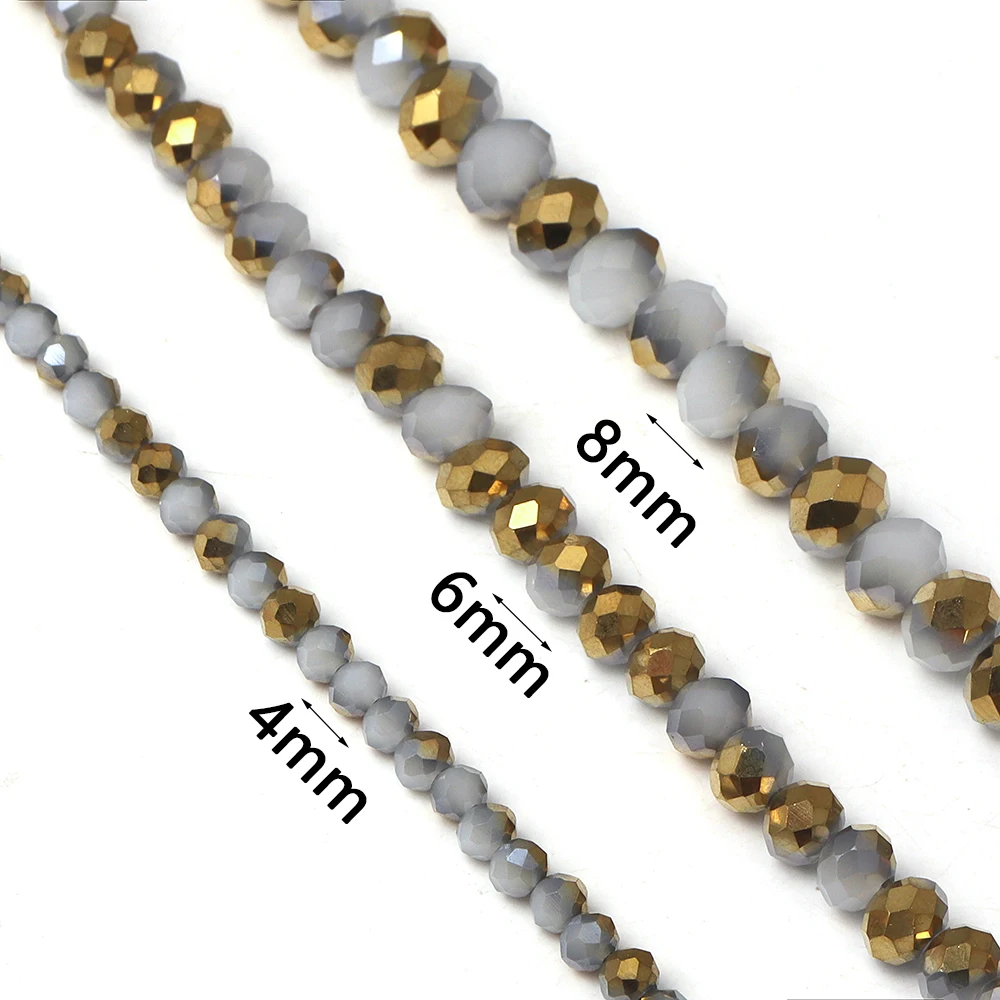4/6/8mm Faceted Crystal Beads White Jade Gold Glass Loose Spacer Beads For DIY Jewelry Making Bracelets Necklace Accessories