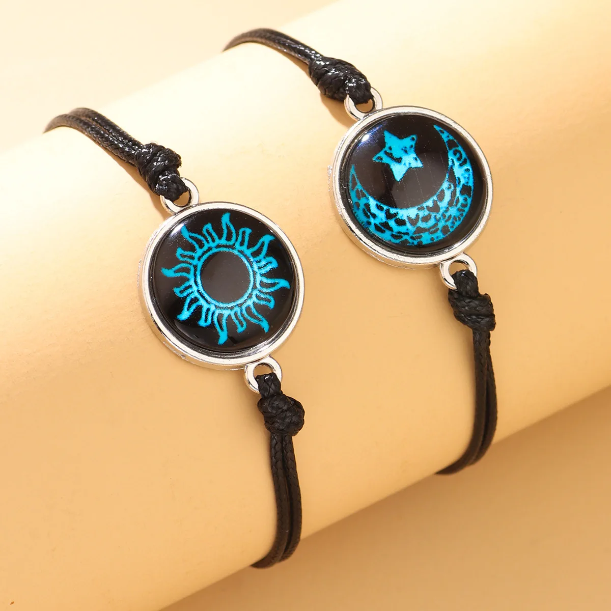 Nueva pulsera de pareja con gemas brillantes de Luna y sol Love Time - Cuerda tejida a mano para parejas