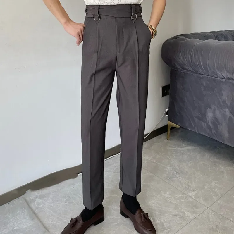 

Men's Solid Color Suit Pant Slim Fit Feet Casual British 2023 Spring High Waist Pants Office-trousers Men Dress Pant Trousers