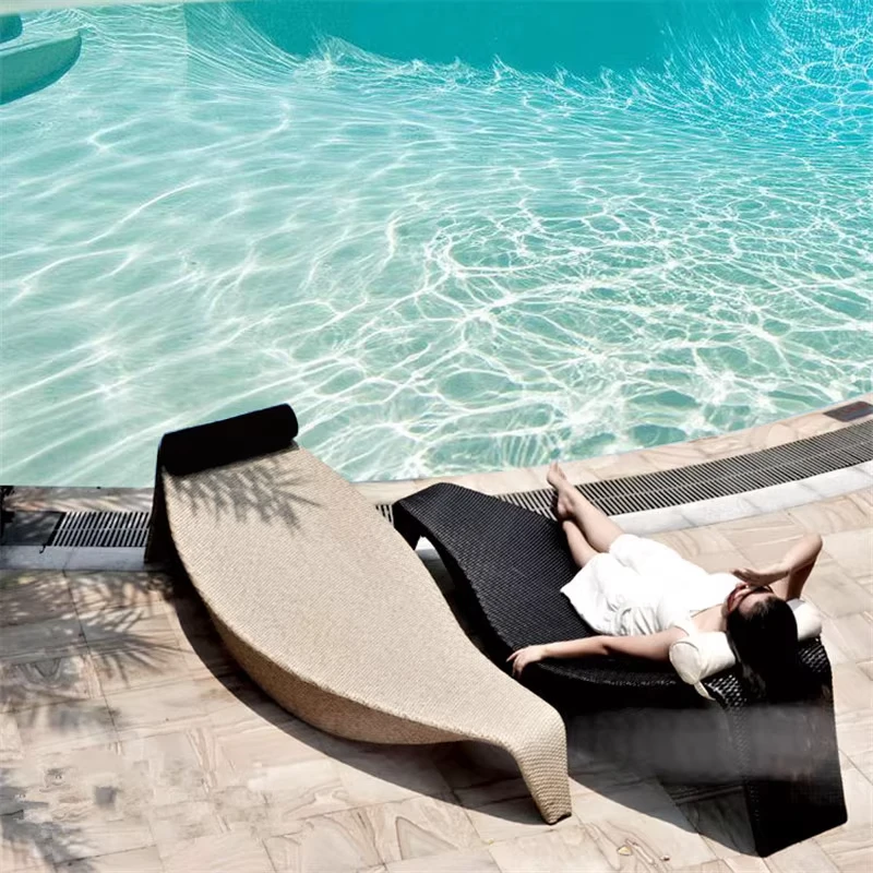 ！@Modern Luxury Outdoor PE Rattan Lounger Bed Multi-Use Leisure Chair Pool Side Durable UV Resistant Balcony Courtyard Cushions