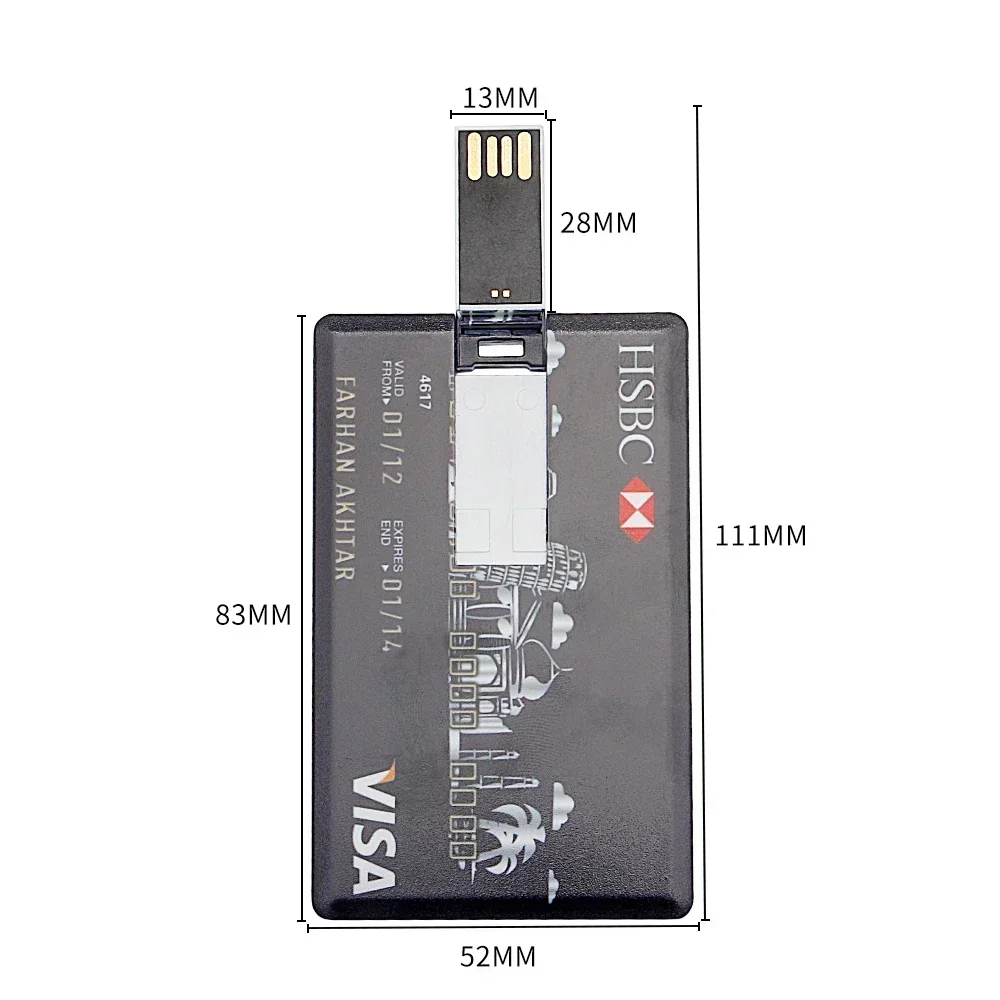 JASTER Plastikowa karta Kształt karty bankowej USB Pendrive 128GB Prawdziwa pojemność Pen Drive 64GB Prezent biznesowy Pamięć 32GB U Disk