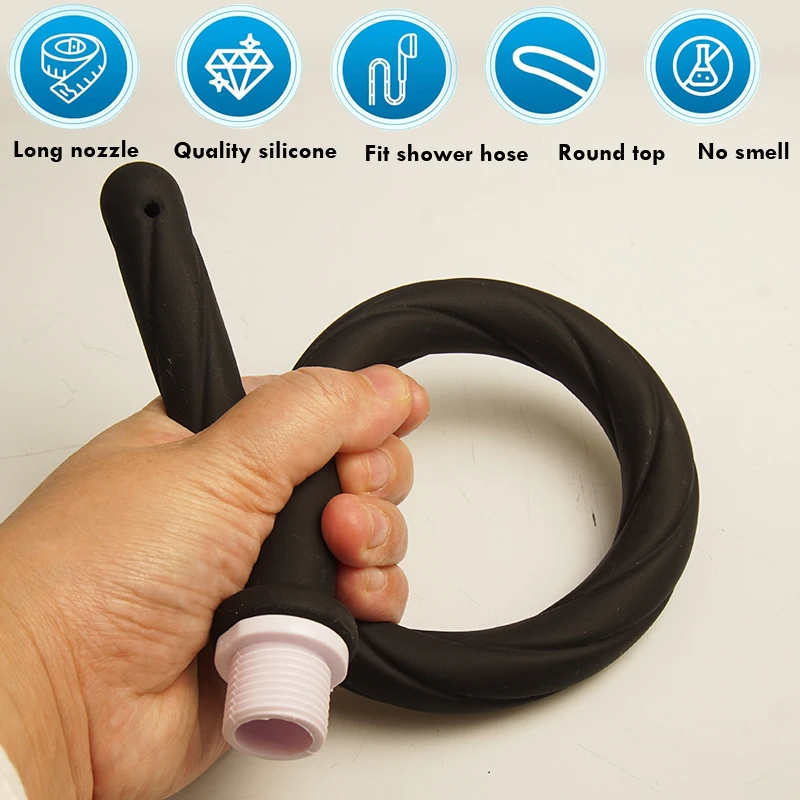 مرفق خرطوم حقنة شرجية من السيليكون، منظف حقنة شرجية قابل لإعادة الاستخدام، يتصل بأنبوب الدش، تنظيف الفوهة