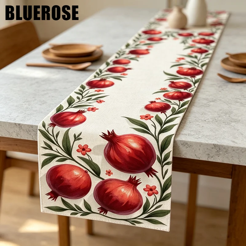 Home Kitchen Restaurant Table Flag Cloth Rosh Hashanah Table Runner with Pomegranate Branches Symbol of Abundance Table Decor