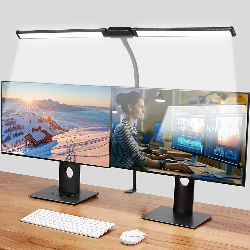 Lampa biurkowa LED rozkładana klips lampy do odczytu z możliwością ściemniania na monitorze z podwójną głowicą lampy stołowej USB do biurowego lampa