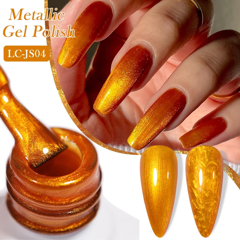 LILYCUTE 7ml Chrome Gold Metallic Gel Nail Polish Super Bright Red Glitter Mirror Effect French Style Soak off Nail Art Varnish