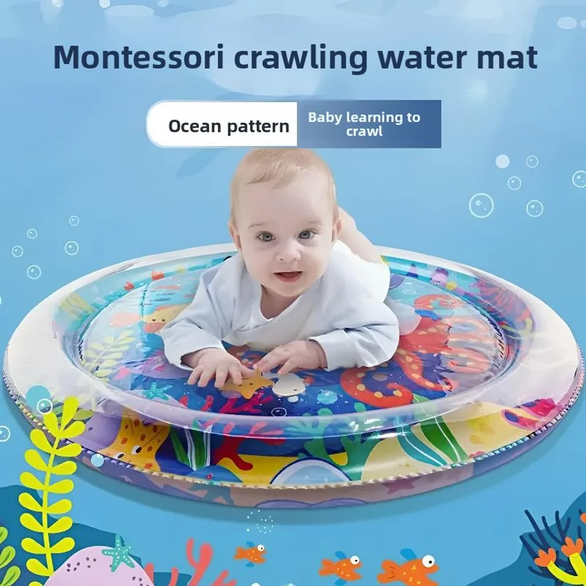 Baby Crawling Water Mat Infant Guide, Children's Early Education Crawling Aid, Inflatable Water Play Toy, Large Ocean-themed