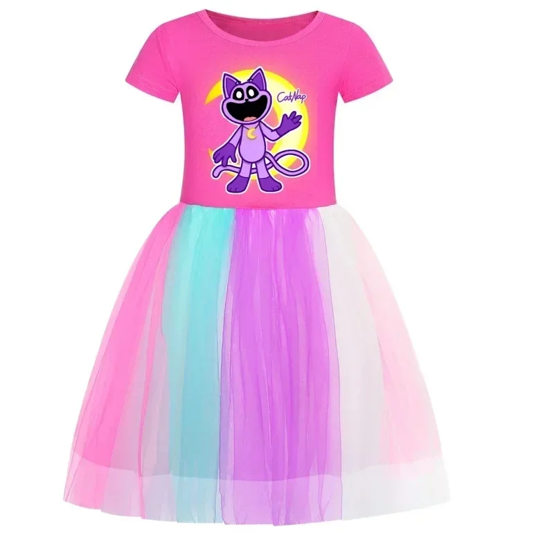 (#^.^#) 2026 New Anime Cosplay Smiling Critters Cat Nap ren's Rainbow Lace Summer Cotton Girl Clothes Princess Dress →_→LOOK ME