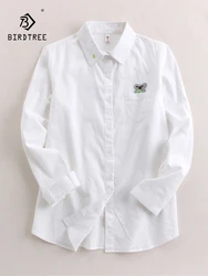 New Summer Cotton Short Sleeve Shirt Lapel Bear Embroidery Top Mori Girl Casual Sweet Academic Loose Blouse 2024 Autumn T46751QC