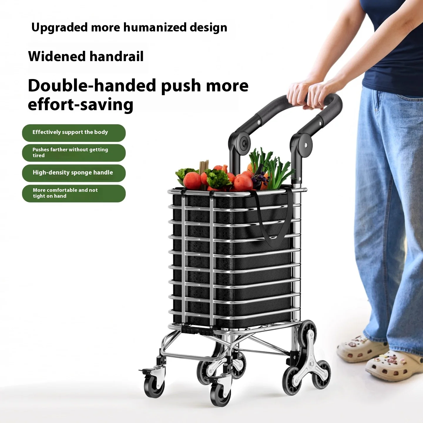 Gianxi Maicai عربة صغيرة قابلة للطي منزل جديد عربة تسوق خفيفة الوزن تحمل البضائع تسلق برج مقطورة عربة اليد #3