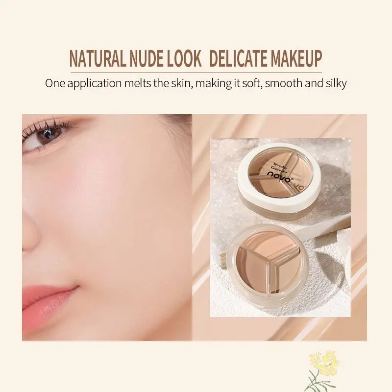 NOVO Clean&Moisturizing Light Three Color Concealer Cream Covers Acne and Black Eyes, Naturally Melts Facial Concealer
