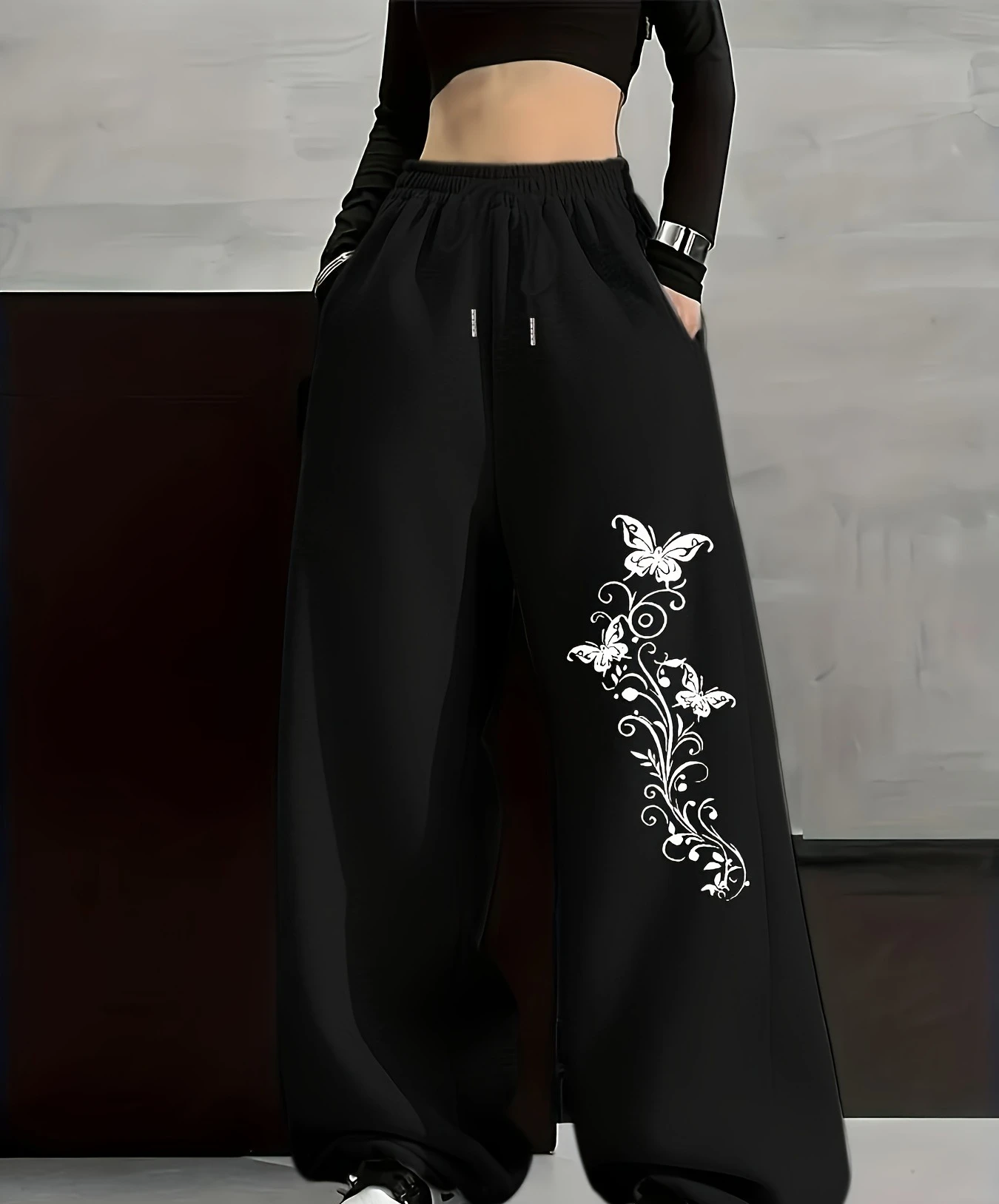 

Women's Sports Pants - Loose High Waisted Pants, Straight Tube Monochrome Waisted Pants, Casual Pants Suitable for Casual Wear