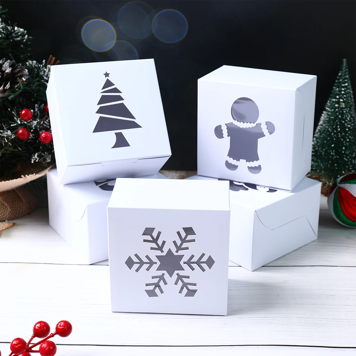 Christmas Kraft Santa Claus Window Box Navidad Natal Noel Snowflake Candy Box Merry Christmas Decor For Home 2024 New Year 2025