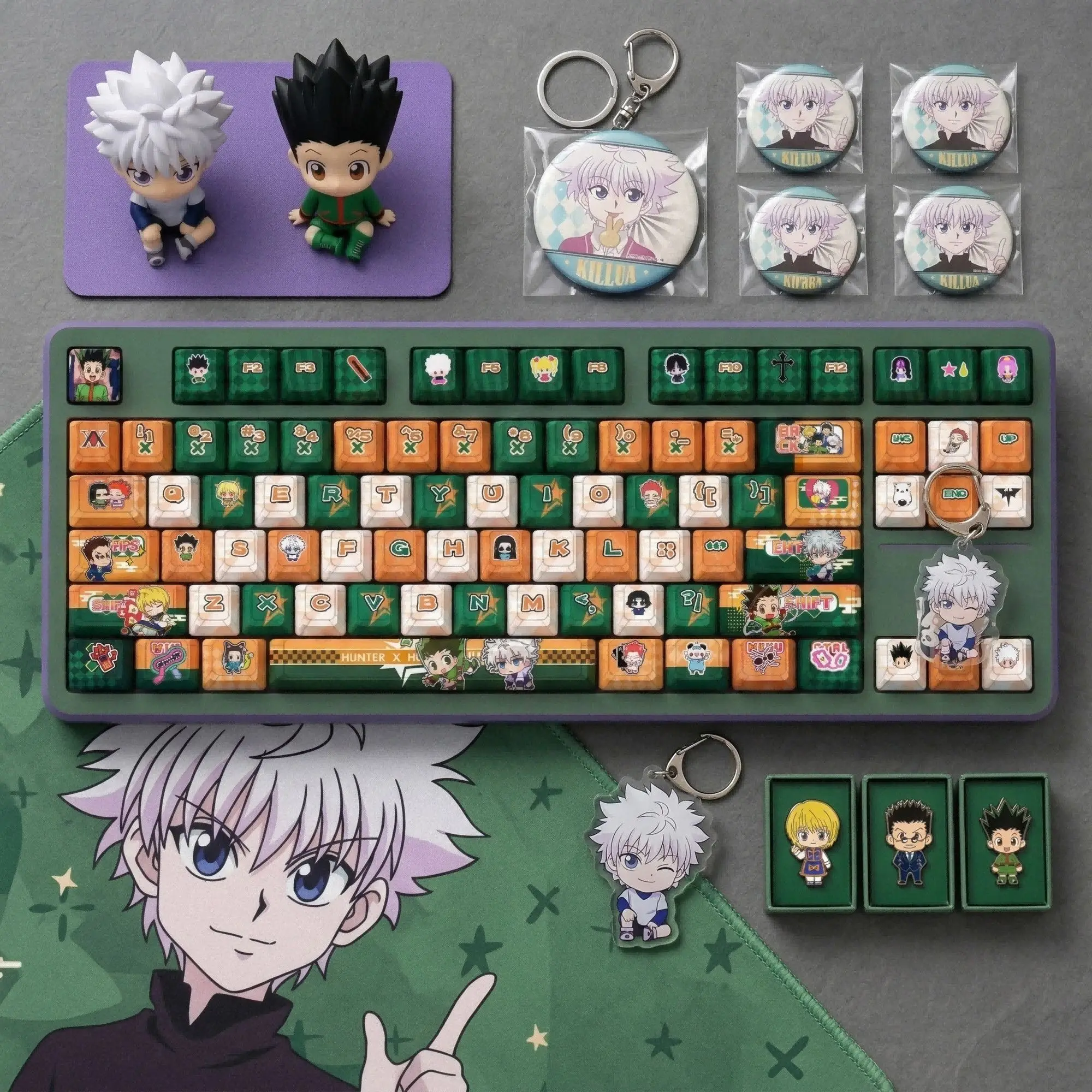 122 Keys  Gon Freecss HUNTERHUNTER Keycap  Keycaps Japan Anime PBT Cherry Profile for ANSI Made68 Mad68 Wooting60