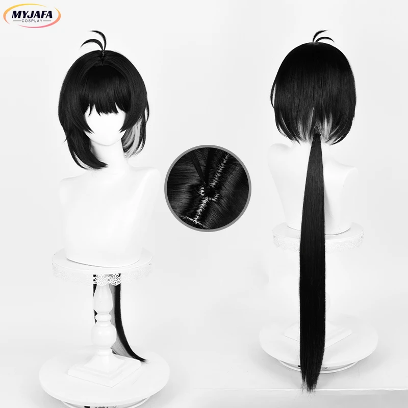 Female Rover Cosplay Wig Game Long Black White Unisex Wig Heat Resistant Synthetic Hair Anime Party Wigs + Wig Cap