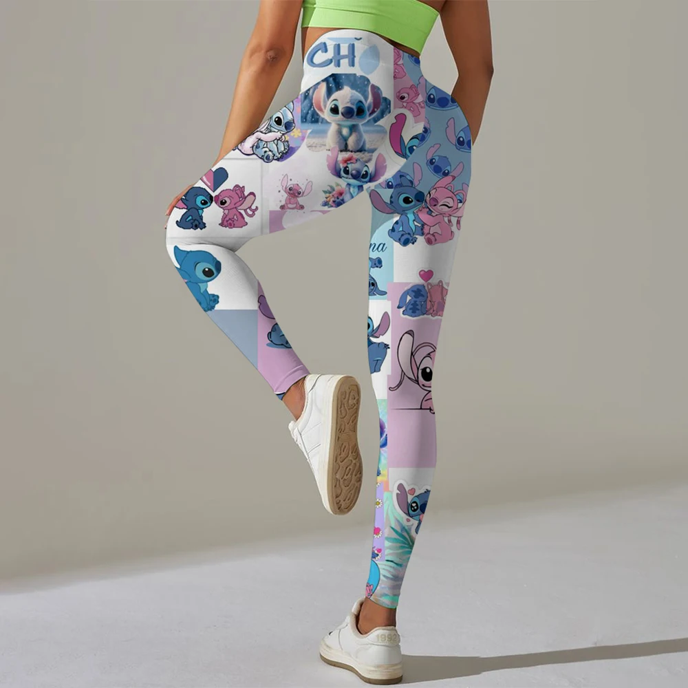 Disney Stitch print Checkered WOMEN'S Sports and Fitness Leggings Women Tiedye Gym Leggings Mujer Push Up Booty Pants Fitness