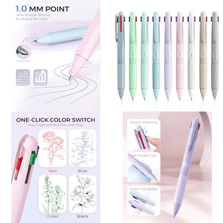 

Разноцветные ручки Four Candies Цветная ручка 4-в-1 9 упаковок 1,0 мм 4 цветных ручки для офиса и школы Быстросохнущие ручки для медсестры с S