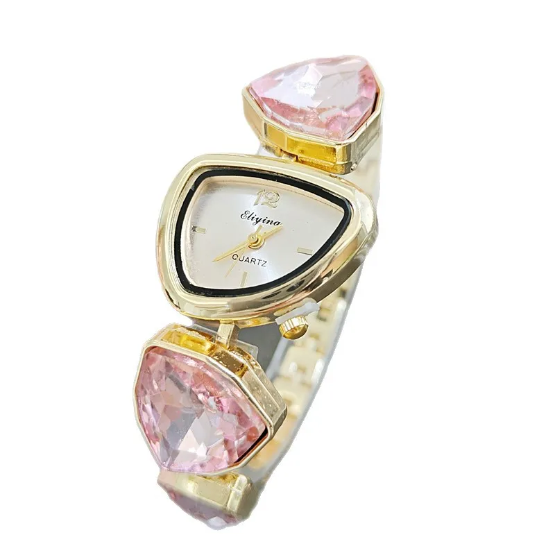 ساعة نسائية ذات شكل غير منتظم كبيرة متألقة على شكل خاص من حجر الراين بنمط شمسي بسيط ساعة كوارتز طليعية عصرية