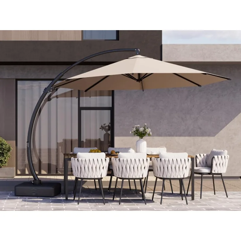 11ft Offset Cantilever Patio Umbrella with Base Included, Large Round Aluminum Outdoor Umbrella, 360° Rotation ,Beige