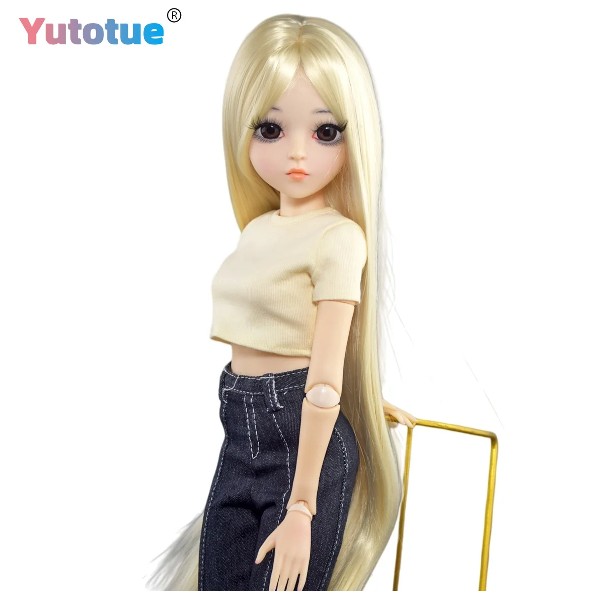 YUTOTUE 60 cm hohe Mädchenpuppe mit T-Shirt, Hose, Schuhe, lange blonde Perücken, lebensechte BJD-Puppenspielzeug im Maßstab 1:3