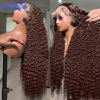 Chocolate Brown 13X6 Human Hair Wigs Hd Lace Deep Wave Frontal Wig 100% Human Hair 250 Density Colored Pre Plucked Brazilian Wig