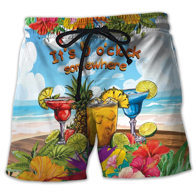 

Margarita Parrot 3D Print Bermudas Fashion Hawaiian Cocktail Boardshorts Summer Drinks Party Board Shorts Vacation Beach Shorts