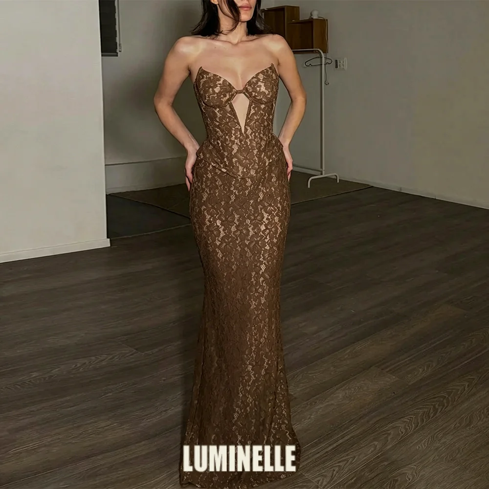 Brown Lace Appliques Evening Dresses Sweetheart Sleeveless Mermaid Bespoke Occasion Dresses Corset Party Dress Customized