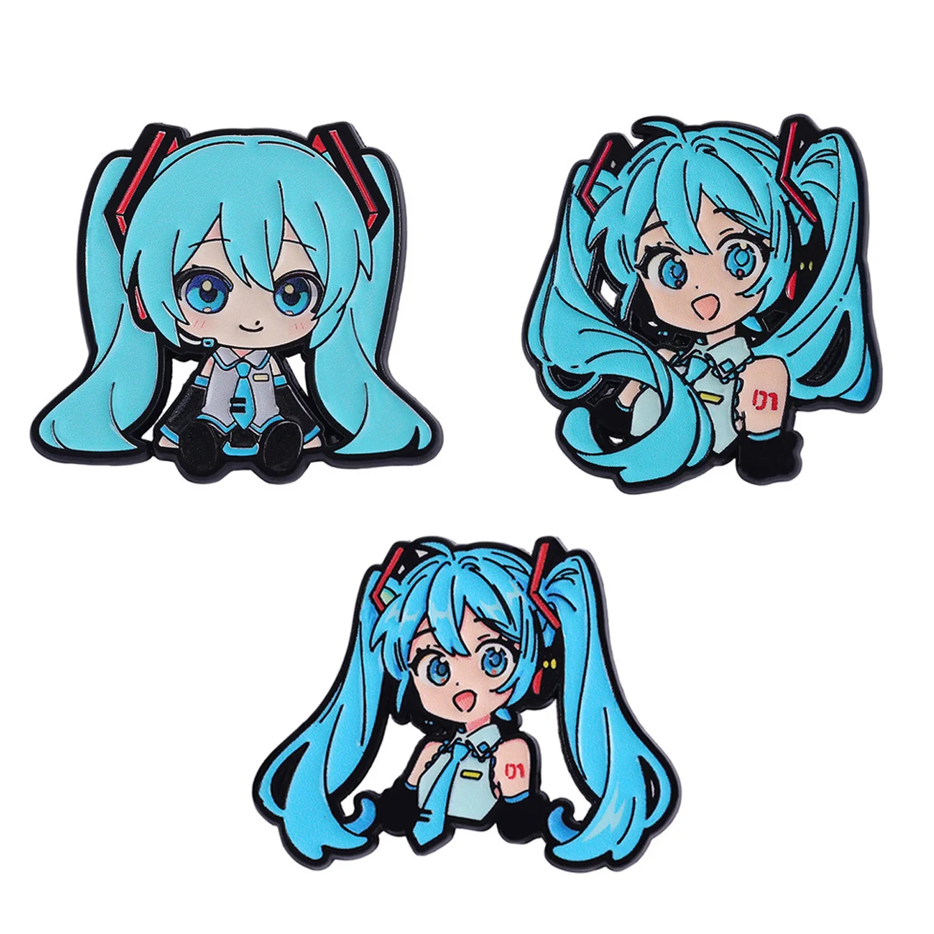 Ensemble de badges décoratifs en métal pour fille anime à double queue bleue, emblèmes de personnages de dessins animés, ornements pour sac à dos, veste, décoration de mode