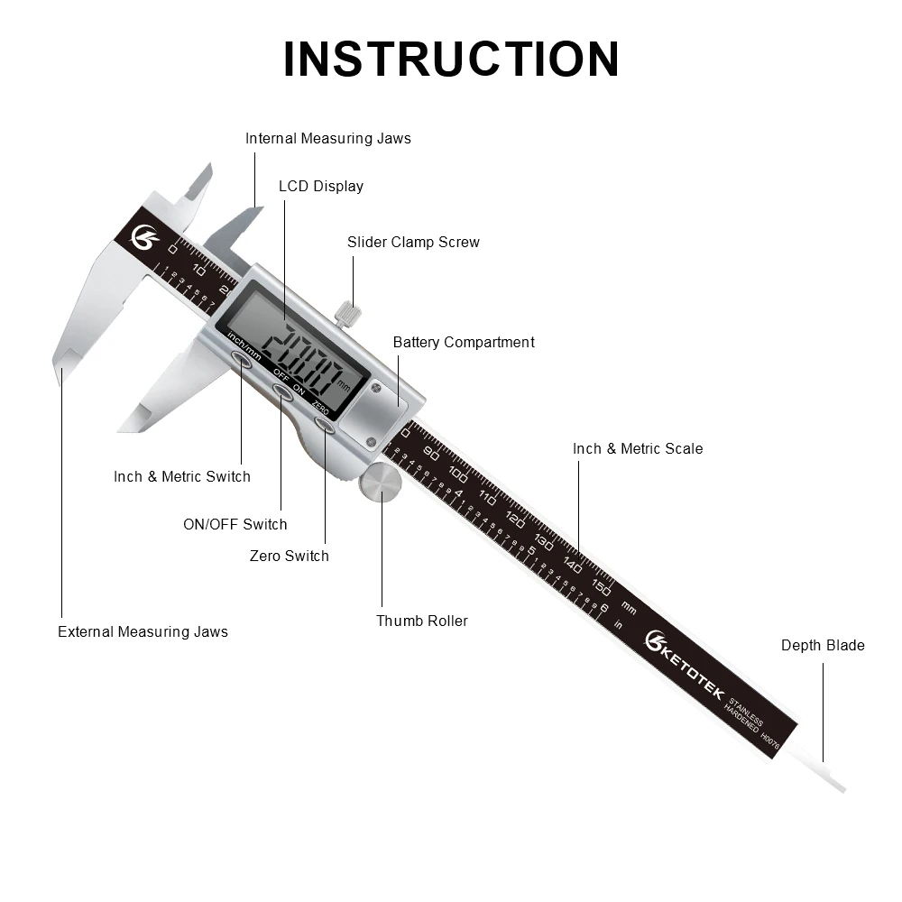 Digital Vernier Caliper Calibro Micrometro 150 millimetri 200 millimetri LCD Elettronico In Acciaio Inox 0.01 millimetri Righello di Misura Guage + Box