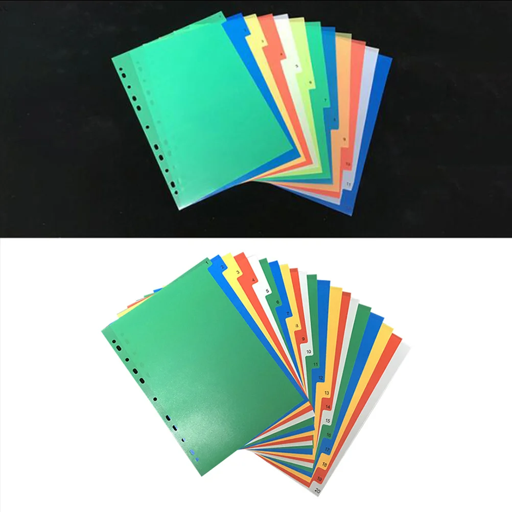 40pcs A4 Colorful Classified Index Pages Plastic Tab Dividers Color Printed Number For Document Organization Binder Insertable