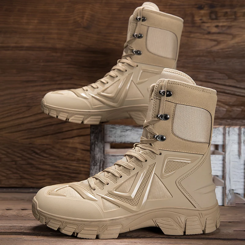 

High Quality Men's Brand High-Top Leather Boots Breathable Desert Combat Men's Boots Outdoor Shoes Non-slip Hiking Ankle Boots