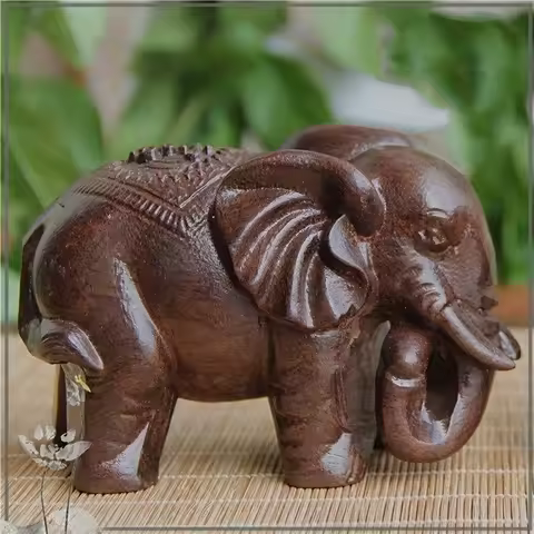 1/2pcs Wooden Elephant Figurines Craft, Carved Natural Stone, Mineral Crystal Mini Animals Statue